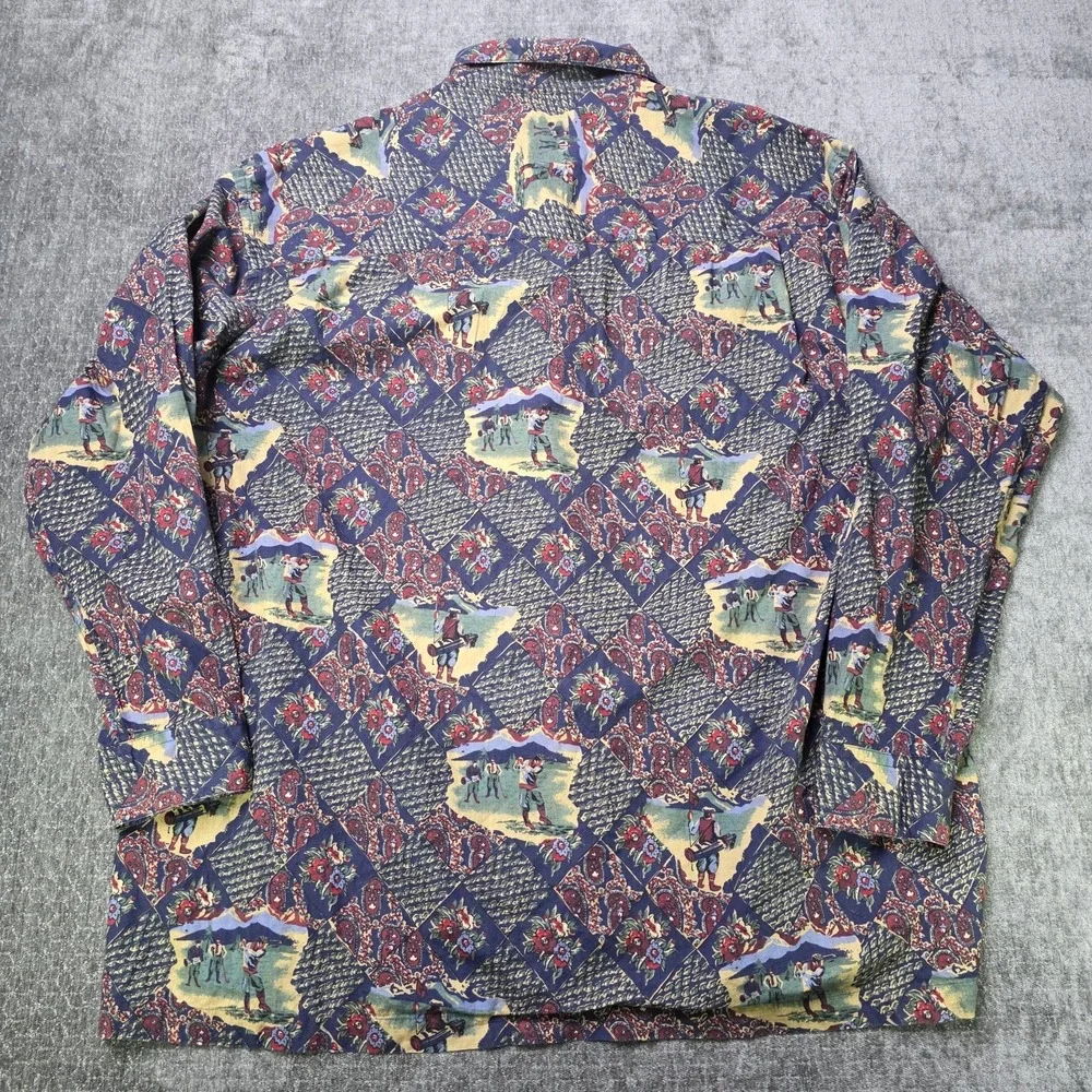 Vtg Salty Dog Gant Golf Button Up Mens XL Loop Collar Allover Multicolor Poplin